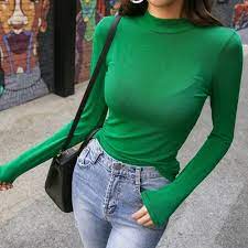 Kerah tinggi untuk menyamarkan leher yang panjang. Kaos Ketat Seksi Kaos Oblong Harajuku Turtleneck Tipis Baju Modis Lengan Panjang Wanita Atasan Solid Leher Tinggi Wanita Kemeja Hijau T Shirt Aliexpress