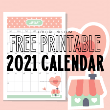 Print the calendar template or use it digitally. Free Printable 2021 Calendar Super Cute Cute Freebies For You