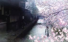 White haired animated woman with katana illustration, anime, anime girls. Anime Pink Tree Wallpaper