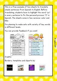 I Translate Spanish Sentences Yo Traduzco Oraciones Freebie Spanish Sentences Translate To Spanish Sentences