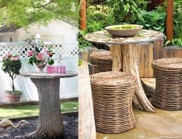 Outdoor Tisch Aus Massiven Baumstamm Und Runder Tischplatte Gartendeko Selber Machen Garten Deko Selber Machen Tisch