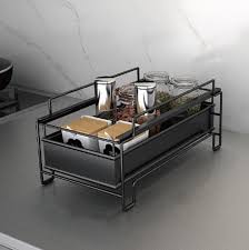 Kitchen Countertop Under Sink Spice Racks Can Be Stacked With Multi-Layer  Pull-Out Storage Wrought Iron Rack(Black)