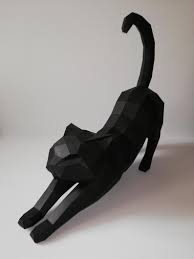 3d Papercraft Cat Stretching Kitty Low Poly Paper Sculpture Etsy In 2020 Cat Stretching Paper Sculpture Low Poly