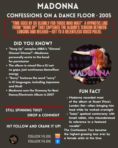 In 2005, Madonna's 'Confessions on a Dance Floor' topped the charts in Australia, the US and the UK, becoming a modern dance-pop classic. 🎵 Twenty-one years later, the dance floor is open