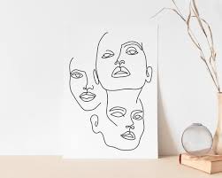 Black And White Face Drawing Outline Three Faces Art Print Black And White Face Line Art Face Etsy In 2020 Face Line Drawing Black And White Art Drawing Line Art