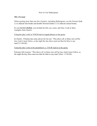 It is a good practice to italicize the title of the play as shown here. How To Cite Shakespeare Mla Doc