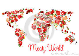 Meat World Map Poster With Beef Pork Ham Bacon Stock