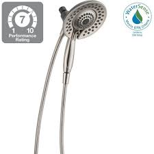 Delta In2ition Two In One 5 Spray 6 8 In Dual Wall Mount Fixed And Handheld Shower Head In Brushed Nickel 75583csn Shower Heads Combo Kit Delta Shower Heads