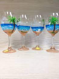 Beach Scene Side View Hand Painted Wine Glasses Painted Wine Glass Painted Wine Glasses