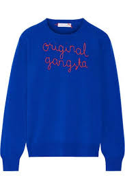 Lingua Franca Original Gangsta Embroidered Cashmere Sweater Cashmere Sweaters Sweaters Cashmere