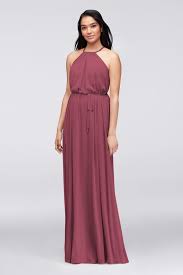 Soft Mesh Halter Bridesmaid Dress With Slim Sash David S Bridal Bridesmaid Dressing Gowns Davids Bridal Bridesmaid Dresses Bridesmaid Dresses Plus Size