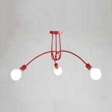 If it is a standard incandescent fixture, maybe try buying a cheap. Minimalist Bare Bulb Semi Flush Light Fixture Metal 3 5 Lights Ceiling Fixture With Scarlet Red Twisted Arm Beautifulhalo Com