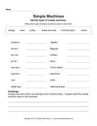 Worksheet to conduct a fun scavenger hunt. More Simple Machines