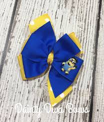 Minion Hair Bow Minions Blue And Yellow Bow Toddler Hair Bow Girls Hair Bow Pinwheel Hair Bow Bow For Girls M Girl Hair Bows Toddler Hair Bows Hair Bows