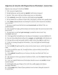 This Is The Answer Key For The Adjectives And Adverbs With Magical Horses Worksheet Adjectives Adverbs Word Problem Worksheets