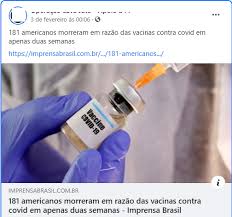 A covid‑19 vaccine is a vaccine intended to provide acquired immunity against severe acute respiratory syndrome coronavirus 2 (sars‑cov‑2), the virus causing coronavirus disease 2019. Verificamos E Falso Que Vacinas Contra Covid 19 Causaram A Morte De 181 Pessoas Nos Estados Unidos Agencia Lupa
