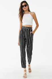 Black And White Striped Pants Forever 21 Striped Paperbag Ankle Pants Forever 21 In 2020 Ankle Pants Pants Striped