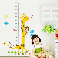Us 2 84 40 Off Kids Height Chart Wall Sticker Home Decor Cartoon Animal Giraffe Ruler Room Decal Wall Art Sticker Wallpaper For Children In Wall