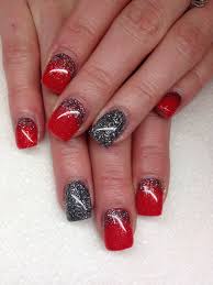 Black And Red Acrylic Nail Ideas Gel Nails With Hand Drawn Design Using Gel By Melissa Fox Red Gel Nails Red Nail Designs Nail Designs