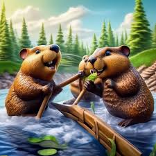 Бобры строят плотину, гротеск …» — картинка создана в Шедевруме