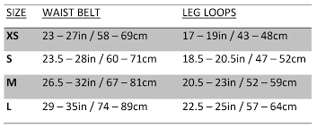 petzl rock climbing harness sizing chart