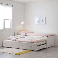 slakt bed frame w pull out bed storage white twin ikea in 2021 ikea bedroom design pull out bed slakt bed