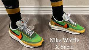 nike ld waffle sacai green gusto multi on feet sizing