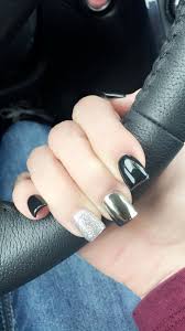 Square Black Acrylic Nails With Glitter Black Silver Glitter Metallic Nails Short Acrylic Square Acrylic Nail Shapes Short Acrylic Nails Squoval Nails