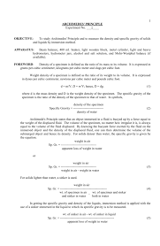 9/15/13 laboratory techniques and measurements purpose: Archimedes Principle Experiment No 1 Objective