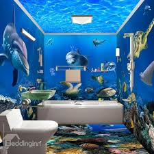 Underwater Animals 3d Waterproof Bathroom Wall Murals Bathroom Wall Mural Baby Nursery Wall Art Mermaid Decor Bedroom