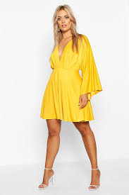 Plus Plunge Kimono Sleeve Skater Dress Boohoo