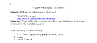 Solved 3 Lab 05 Html Basics Internal Css Material Htm Chegg Com