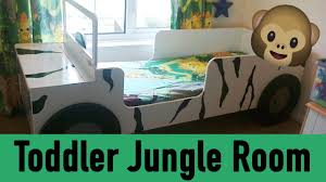 Cut a giraffe shape from orange paper, and sponge paint it with black paint to make spots. Toddler Boys Jungle Bedroom Tour And Storage Ideas Jungle Bedroom Boys Bedroom Themed Bed Youtube