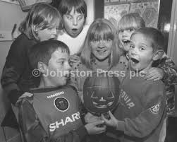 37079818-Pupils at Hunmanby Primary School getting spooked for Halloween in  October, 1996. Pictured left to right, Nicholas Ringrose, Hannah Shackley,  ...