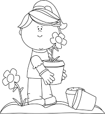 Black And White Line Art Plant Clipart Clip Art Black And White Black And White Girl Planting Flowers Clip Art Image Black And White Flower Art Black And White Girl Flower Clipart