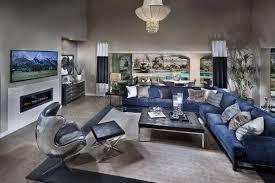 Gray And Blue Living Room Interior Design Ideas Gray Wall Color Blue Sofa Black Coffee Table Silver Living Room Living Room Grey Blue Living Room
