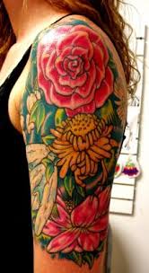 Koi and lotus flower sleeve tattoo. Floral Sleeve Tattoo Designs For Girls