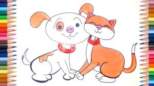 We've learned to draw many different animals and objects together already and i am really happy to share this puppy. How To Draw A Cute Cat And Dog Together Simple Cat Drawing Cat Drawing For Kid Drawings