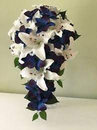 Do it yourself flowers & bouquets. Silk Flower Wedding Bouquets White Lily Purple Blue Orchid Bride Babies Breath Ebay