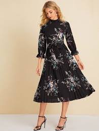 Floral Print Pleated Hem Belted Dress Shein Usa In 2020 Womens Trendy Dresses Dresses Hot Dress
