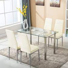 And less time searching for dining tables and chairs means more time for sharing good food and laughter with family and friends. Mecor Tempered Glass Leather Chair Dining Table Set 5 Piece