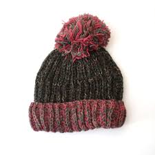Trespass womens beanie fur pom pom warm winter hat in pink black grey lillia. Chunky Knitted Contrast Brim Bobble Hat Knitted Fairly Traded From The Source