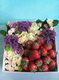 Chocolate covered strawberries flower basket strawberry bouquet baking. Delivery Of Flowers Box With Fresh Berries Kiev Ukraine Flowers Is