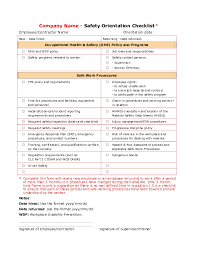 Supervisor's checklist for new employee orientation. Safety Orientation Checklist Sample 1 Safety Driven Tscbc