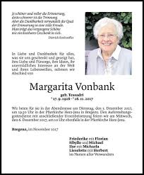 Todesanzeige Fur Margarita Vonbank Vom 01 12 2017 Vn Todesanzeigen Todesanzeigen Spruche Spruche Trauer Trauerspruche