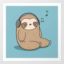 I will guide you through the process of drawing a sloth using simple geometric shapes, and letters. Kawaii Cute Sloth Listening To Music Kunstdrucke Von Wordsberry Society6
