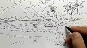 Di sisi lain bayu sedang asyik dengan. Cara Menggambar Pemandangan Petani Sawah Untuk Anak Sd Youtube