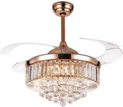 The white glass circular light bulb enclosure on our hampton bay ceiling fan, serial number 002817 d broke and we would like to replace it so everyone does not have to look at our light bulbs. Senhome 42inch Crystal Ceiling Fan Light Led Chandelier Crystal Acrylic Retractable Blade Ceiling Lamp Rose Gold Chandelier Fan For Living Room Dining Room Hall Amazon Com