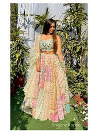 White Mirror Work Lehenga