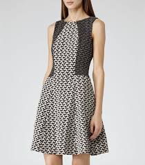 Black And White Women S Clothing Womens Black White Textured Print Dress Reiss Eliza Print Dress Dresses Womens Dresses